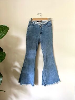VTG 90s Y2K R4R Rave 4 Real Women's Juniors Size 3 Fringe Raw Hem Flare Jeans
